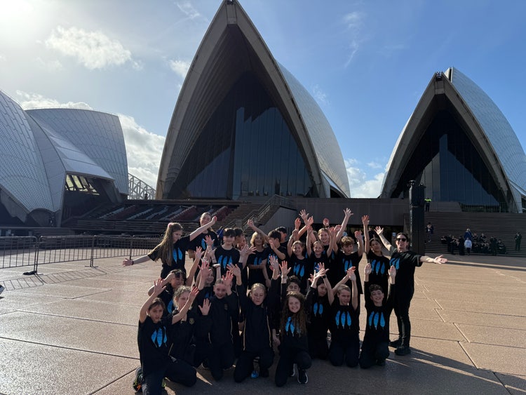 The senior choir in front of Sydney Opera House, before their performance.
